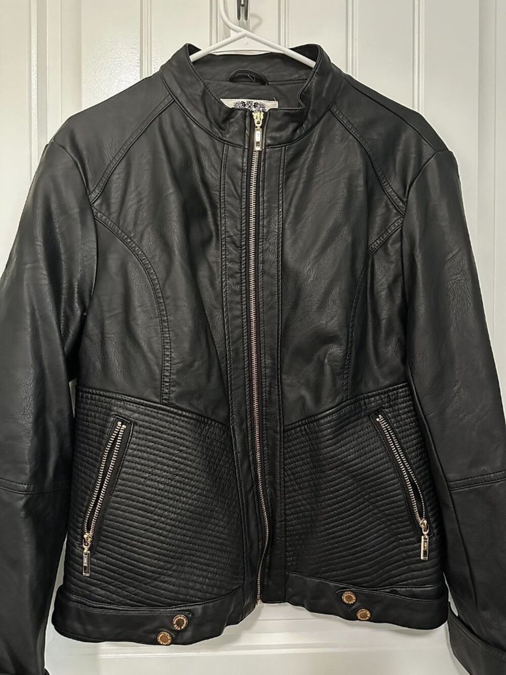 Made by Johnny - LA Women's Leather Moto Jacket, Black with Gold Hardware